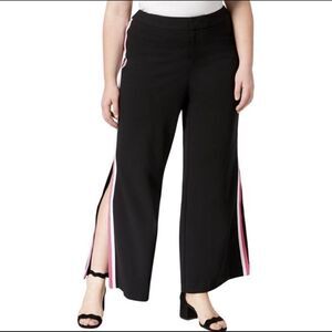 INC Black Wide Leg Pink White Racing Stripe Pants